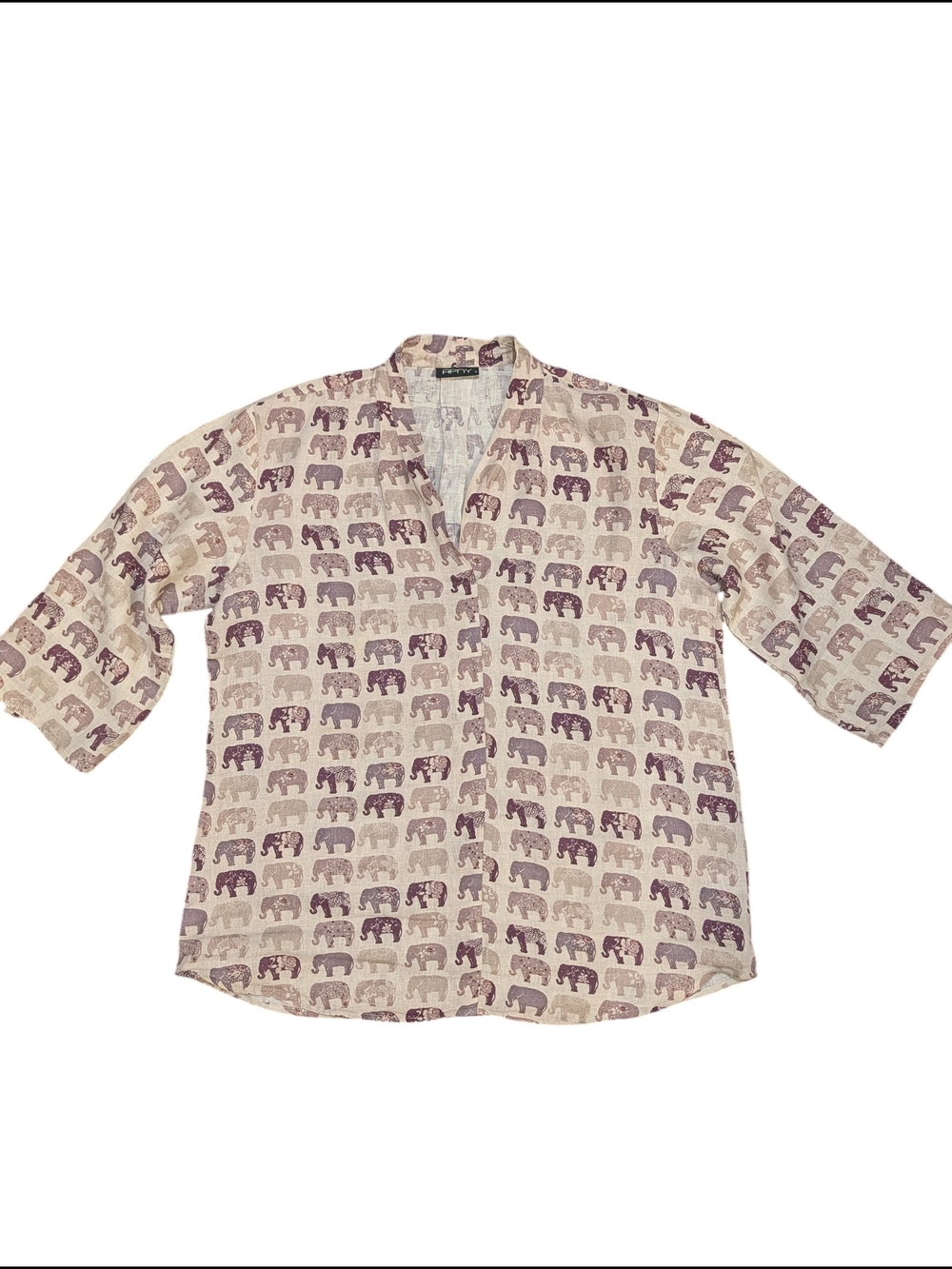 APNY 100% Linen 3/4 sleeve Novelty Elephant Print Coastal Beach